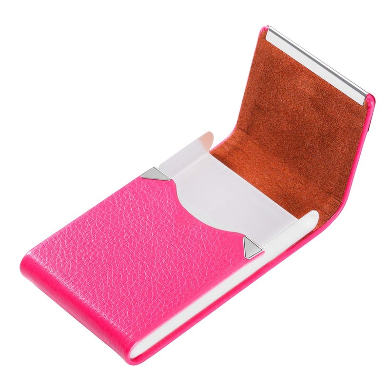 JuneLsy Business Card Holder Case - Professional PU Leather Business Card Case Metal Name Card Holder Pocket Business Card Carrier for Men & Women with Magnetic Shut (Y-Rose Red) - Image 4